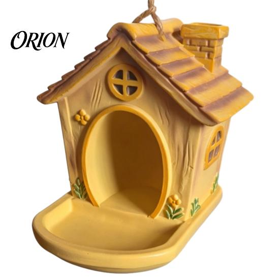 Garden Ornament for Bird Lovers House Shape Hanging Feeder Outdoor Decor, Weatherproof Resin Wild Rustic Feeding Station with Large Capacity