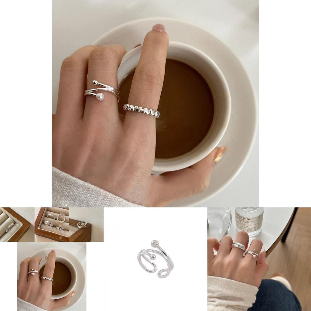 Stylish Minimalist Pearl Ring For Women Adjustable Copper Unique Geometric Design