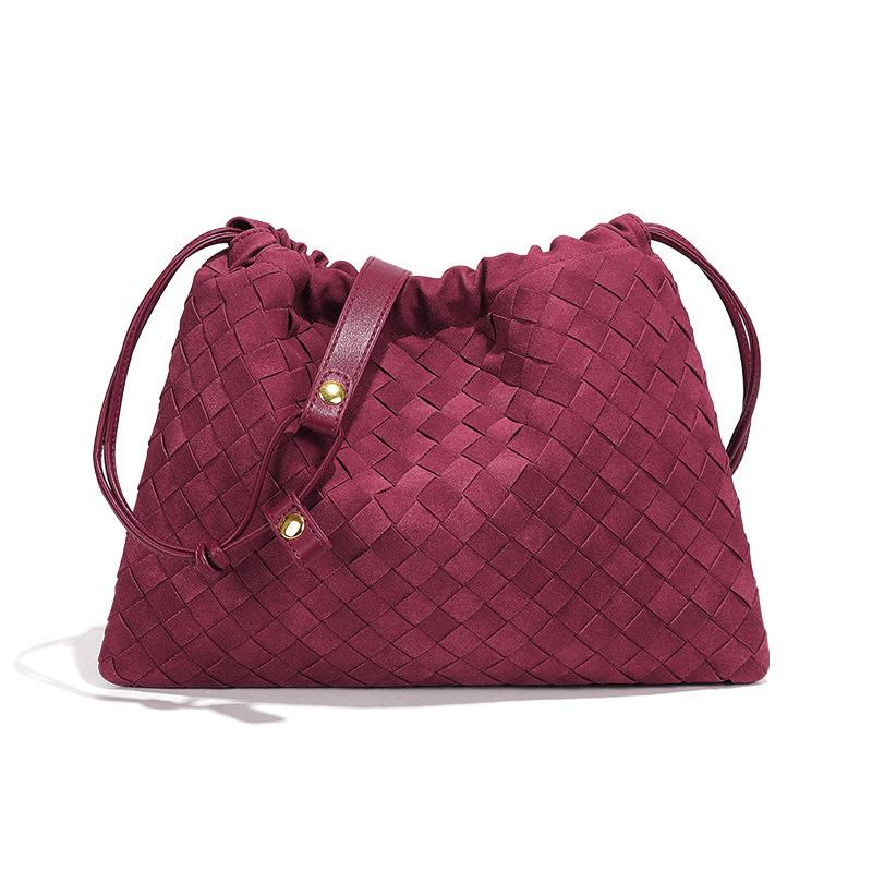New Retro Handbag for Women, All Hand Woven Pleated Drawstring Frosted Cloud Bag, Single Shoulder Crossbody Small Square Bag