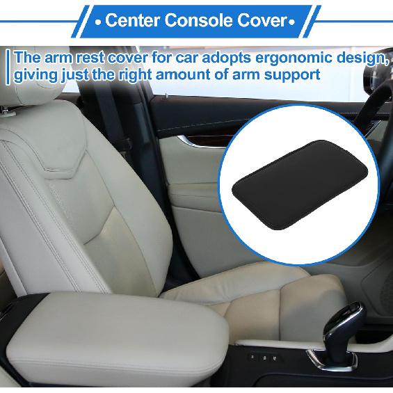 Center Console Cushion Pad with Storage Pockets 12.2"x7.87" Center Console Cover Thin Armrest Seat Box Cover Faux Leather Black