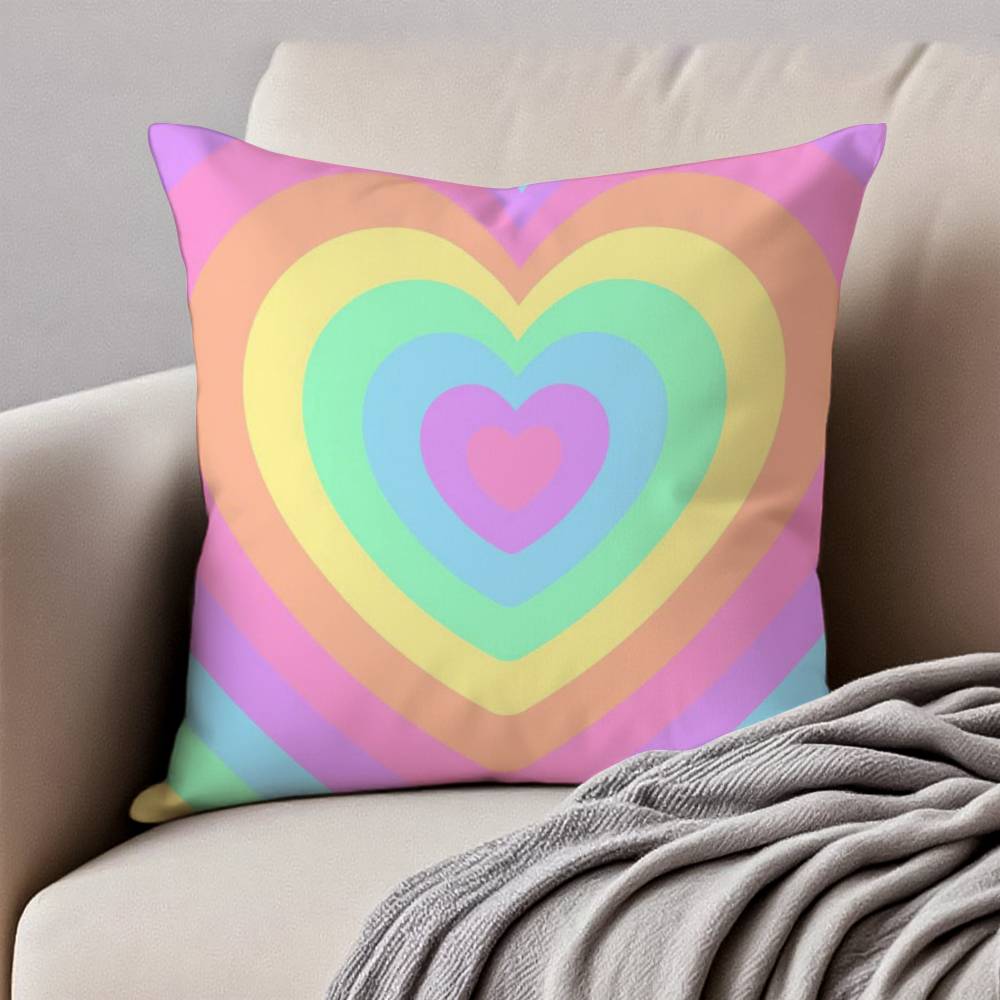 Rainbow Love Heart Pillow Case Anti-dustmite Pillowcase Invisible Zipper Silky Short Plush Sofa Cushion Cover