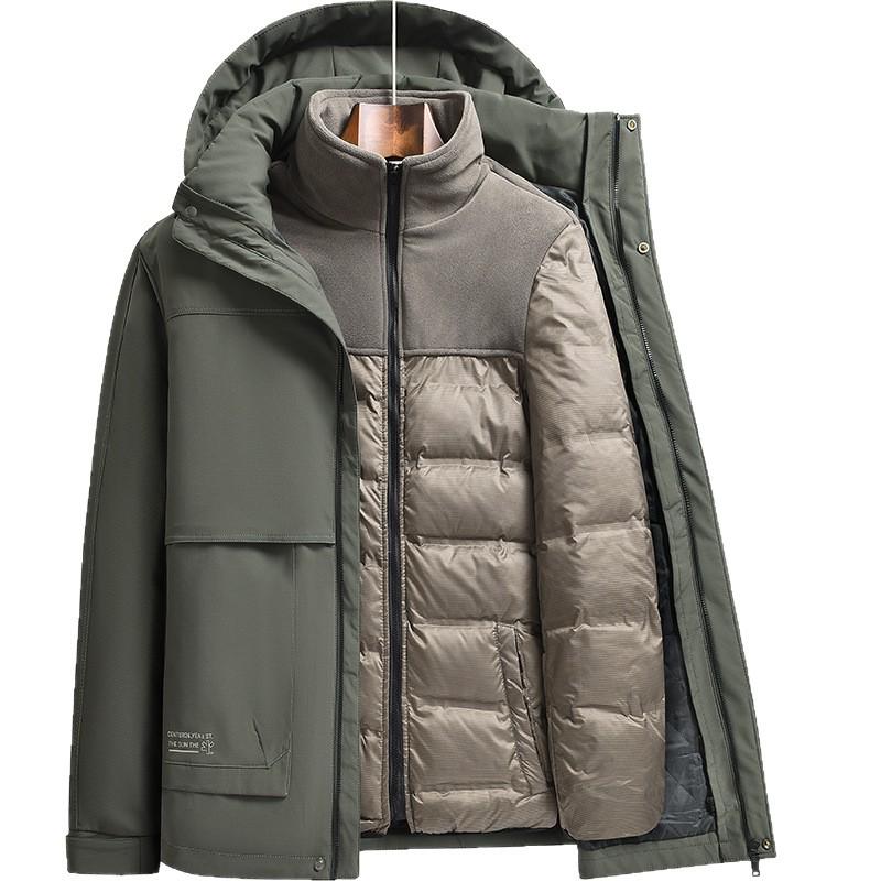 Men's Mid-Length Winter Down Jacket with Detachable Liner and Hood – Suitable for Middle-Aged and Elderly, Dad's Style, Thickened Coat