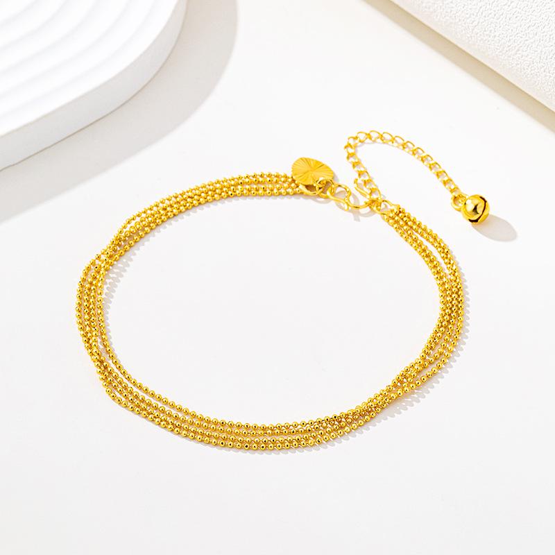 Elegant Multi-Layered Vietnamese Sand Gold Bead Anklet for Women