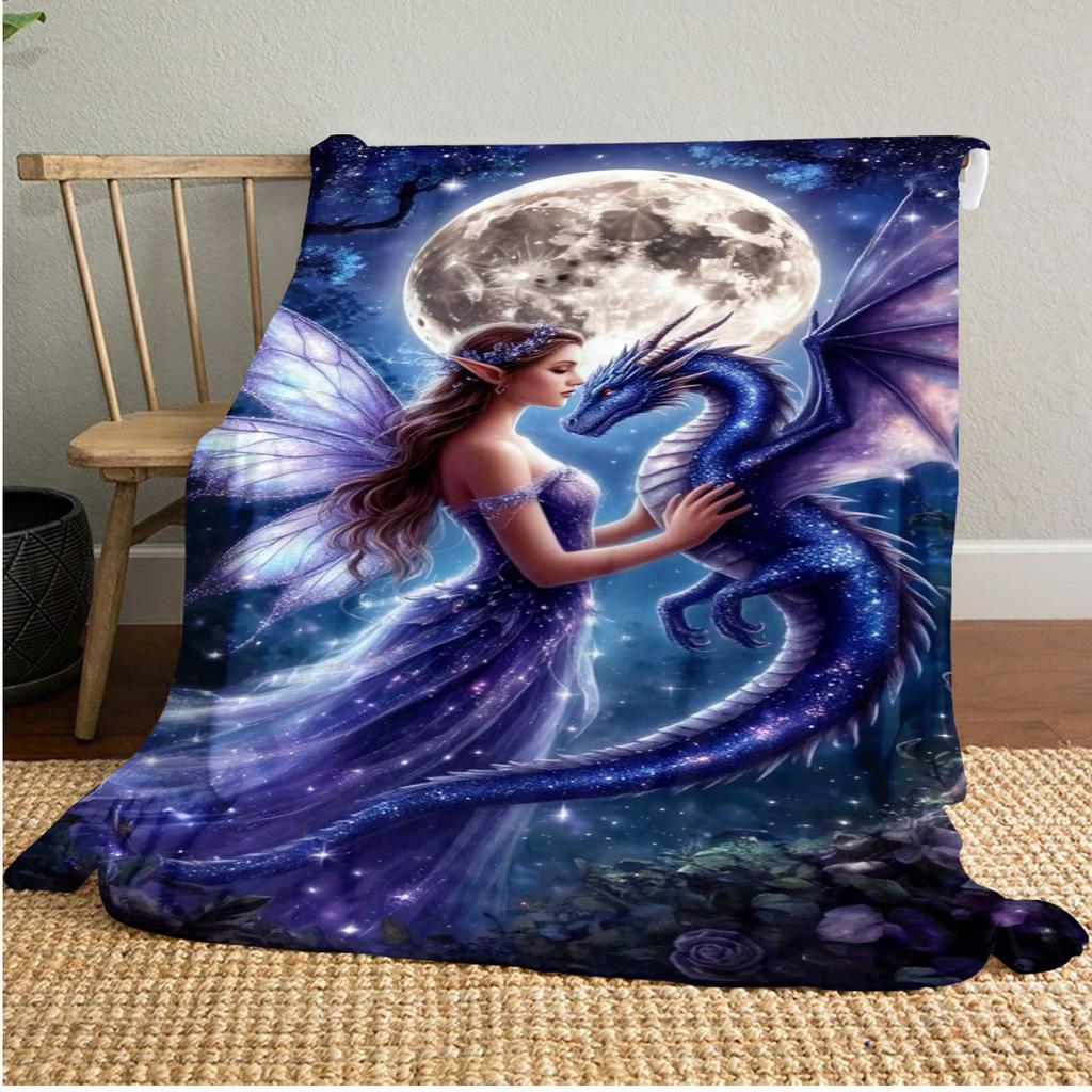 Fairy Dragon Moonlit Night Throw Soft Comfortable All Seasons Blanket Perfect Gift Couch Office Nap Outdoor Travel Blanket