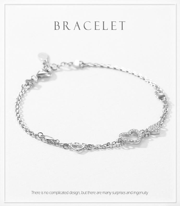 Moissanite 925 Silver Heart-shaped Bracelet for Women Niche Versatile Mobius Love Stacked Bracelet Wedding Gift