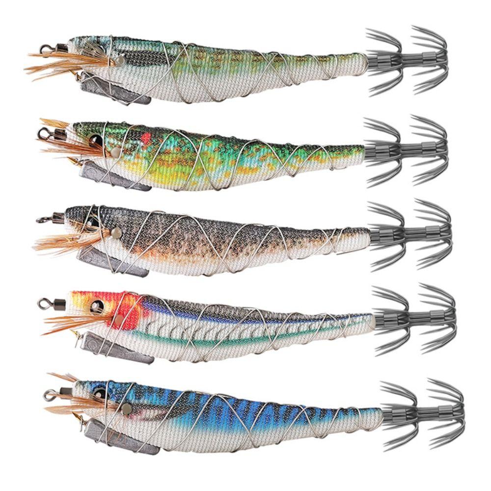 Plastic Metal Wire Wood Shrimp Multicolor Octopus Lure Durable Fishing Bait  Fishing