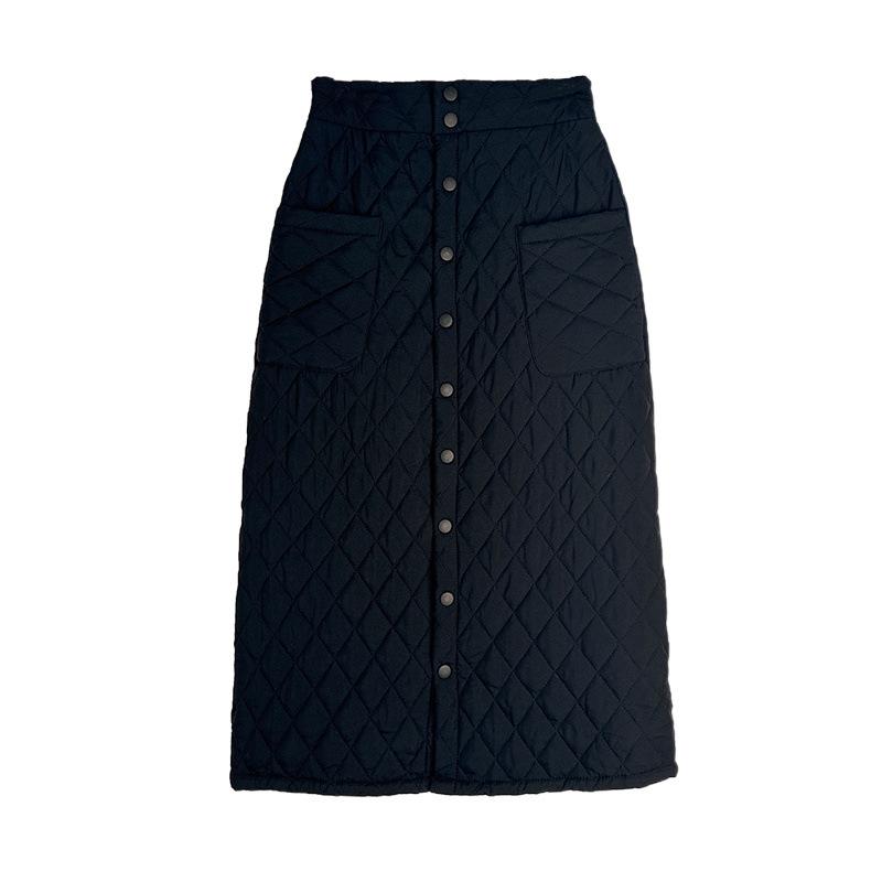 Fustă A-line pentru femei cu talie înaltă, extra lungă, rezistentă la vânt, din bumbac cu puf - Îngroșată, cu nasturi, stil de iarnă plus size