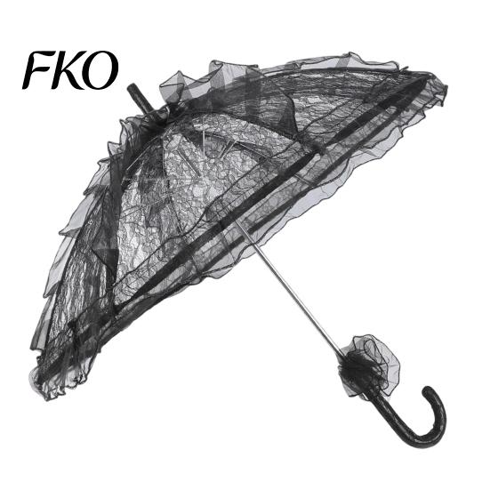 Mesh Splicing Lace Umbrella Vintage Gothic Umbrella, Black Bridal Parasol for Halloween Rainproof Witch Cosplay, Wedding Decoration, Stage Performance