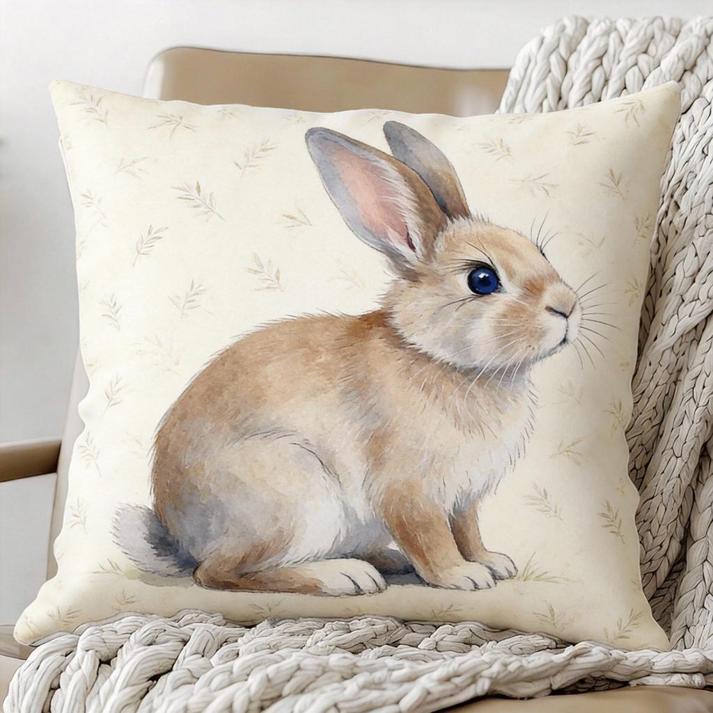 Realistic Rabbit Face Pillow Cover Soft Decorative Cushion Case with Zipper Machine Washable for Living Room Bedroom Sofa