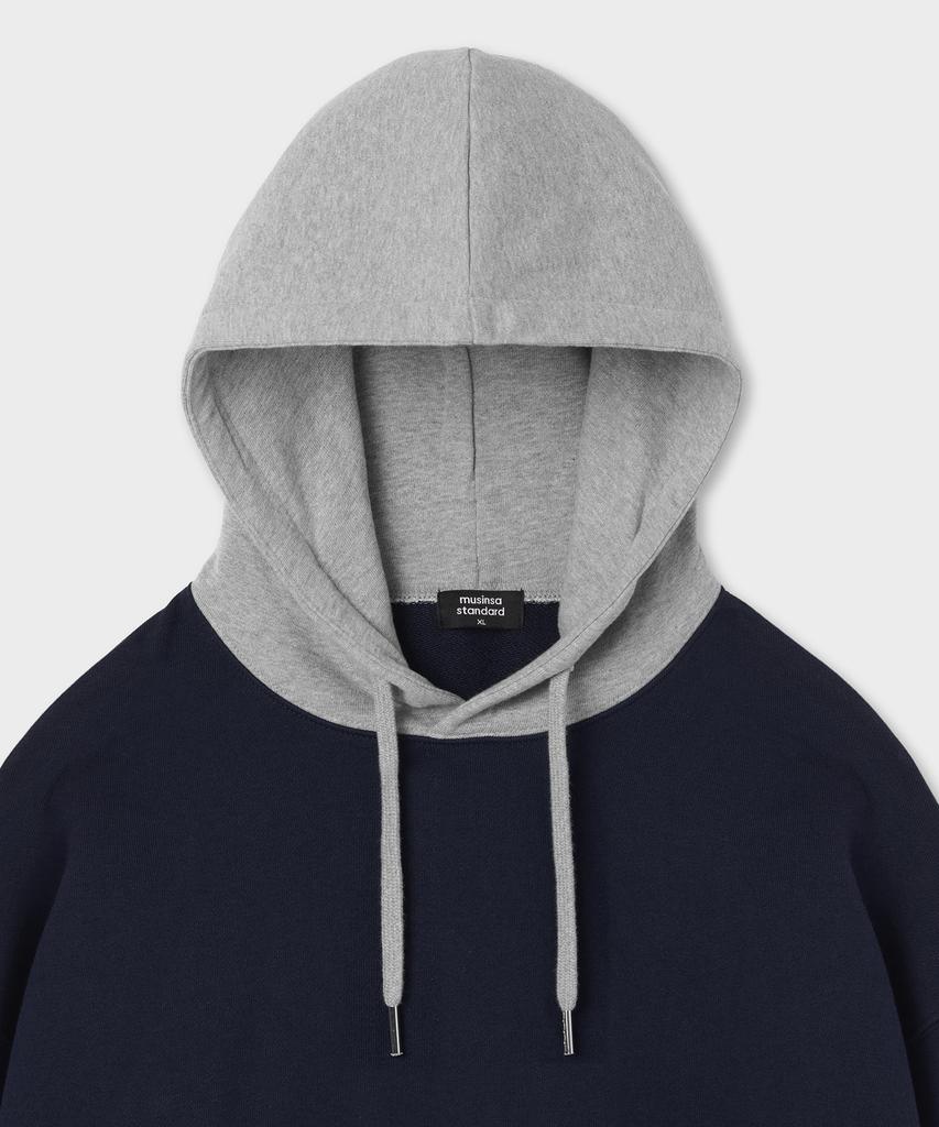 Oversized Two-Tone Hooded Sweatshirt [Navy]