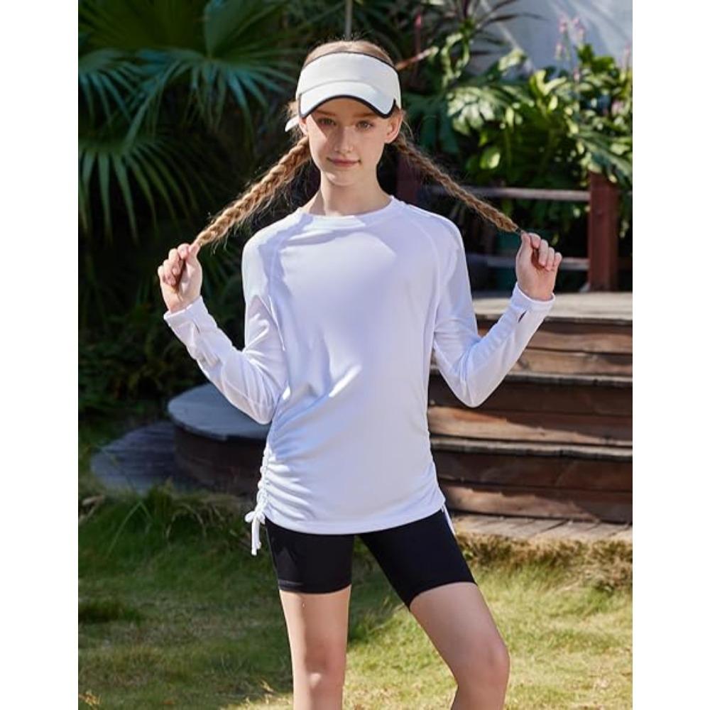 CHARMLEAKS Rash Guard for Girls Long Sleeve Swim Shirt UPF 50+ Sun Protection Teen Girls Swimsuit Athletic Shirts 7-16Y