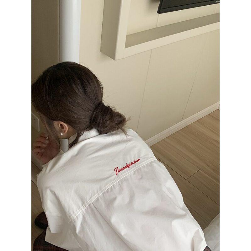 Off-Season Discount: Mustard-Colored Self-Made  Youth Party  Letter Embroidery Women s Spring Design Shirt White S