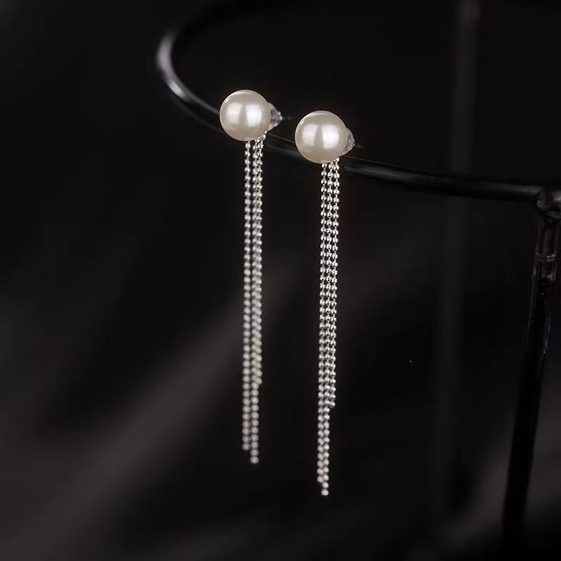 2025 New Elegant Pearl Tassel Stud Earrings – 925 Sterling Silver, Light Luxury Style