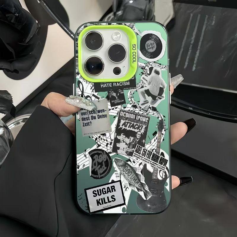 Newspaper Guitar Electroplate Silver IMD Phone Cover for Iphone 16 Pro Case 15 14 13 12 11 XS Pro Max Plus XR XS 7 8 Plus Cover