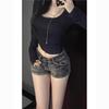 Würzige Mädchen Used Retro Straight-Leg Slim Fit A-Linie Y2K Hüftumspielend Jeansshorts