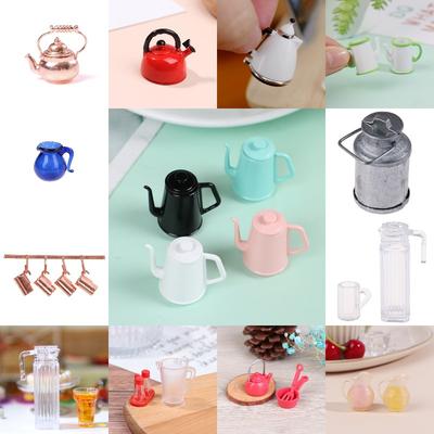 Hot Dollhouse Miniature Accessories Mini Kettle Teapot Cups Simulation Furniture Tea Pot Kitchen Model Toys Doll House 1/12 for Kid Friendly