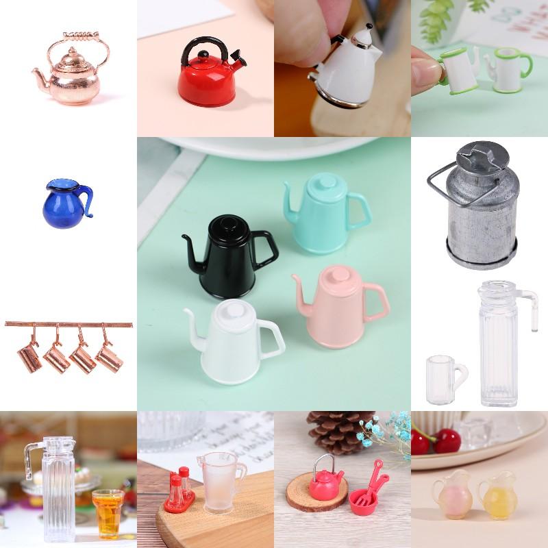 Hot1/12 Dollhouse Miniature Accessories Mini Kettle Teapot Cups Simulation Furniture Tea Pot Kitchen Model Playthings designed for Doll House