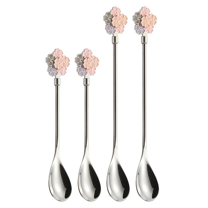 

Pack of 4 Stainless Steel Dessert Spoons with Flower Handle Design for Coffee Espresso Stirring and Party Table Decors срібний