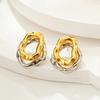 1PAIR Double Layer Irregular Geometric Pattern Copper Earrings, Uneven Surface Fashion Gold and Silver Jewelry Gift