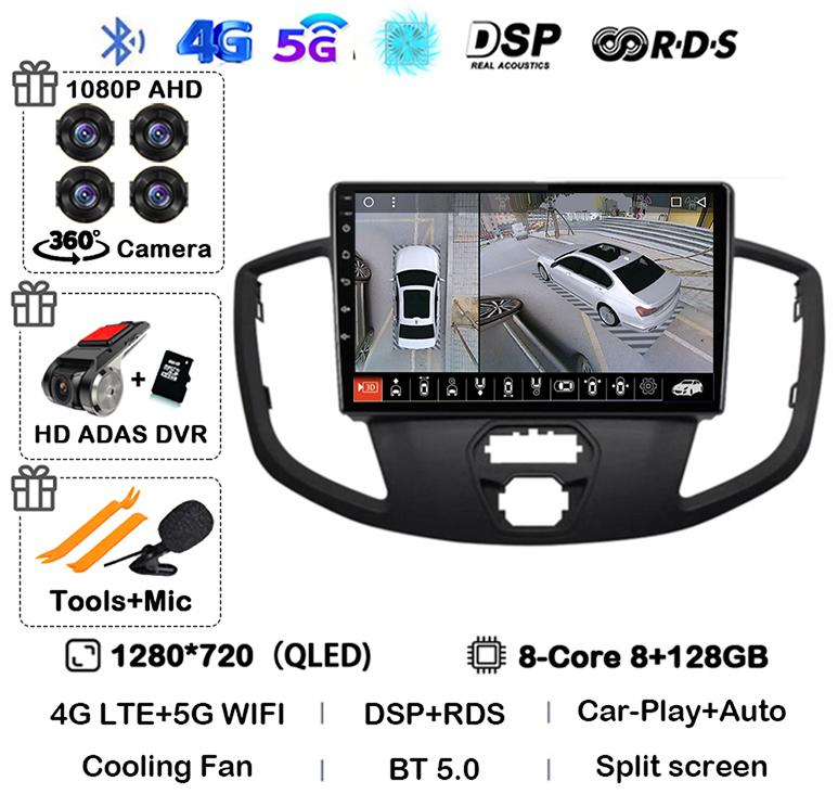 Android 14 Carplay Auto WIFI+4G For Ford Transit 2015 2016 2017 2018 GPS Car Radio Multimedia Video Player Stereo 360 Camera DSP