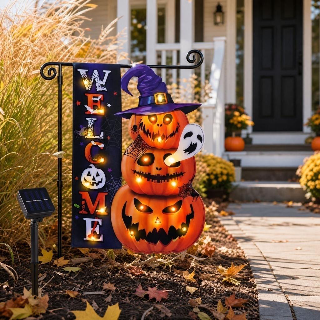 Halloween Glowing Garden Flag, Outdoor Yard Flag Double-Sided Print for Seasonal Decoration