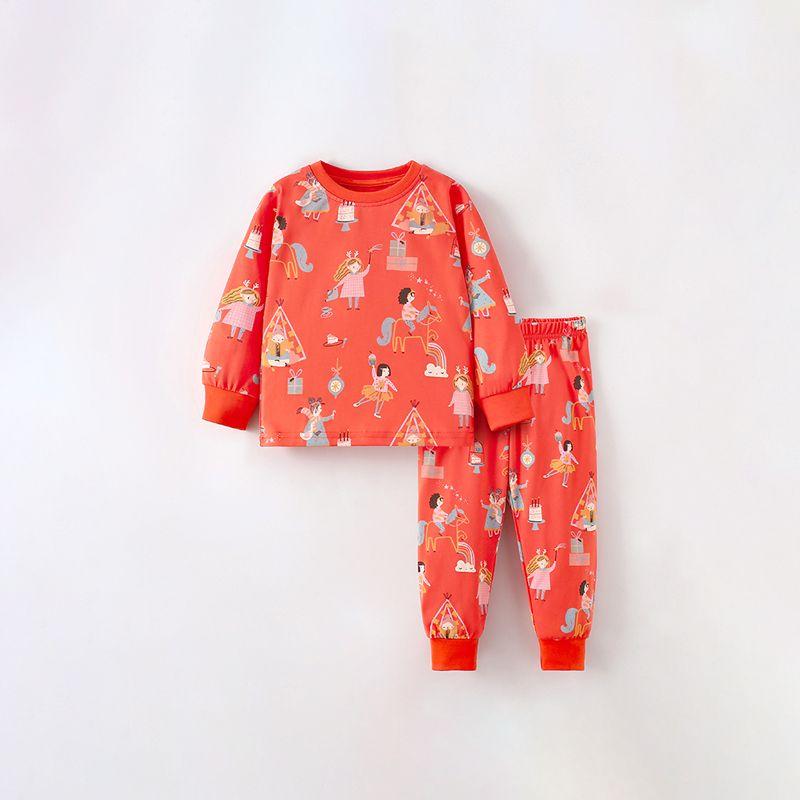 

Girls Home Wear Suit 2025 Spring & Fall New Arrival Fashion Kids round Neck Pure Cotton Tops Pants Pajamas Two-piece Set 9740 130