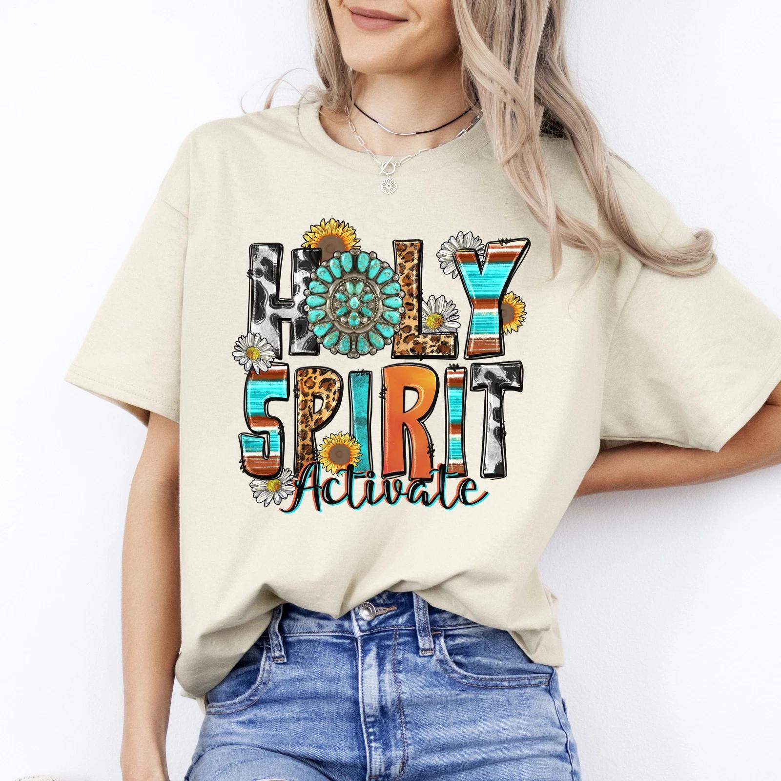 Holy spirit activate T-Shirt gift Christian viral guote Unisex tee Sand White Sp M