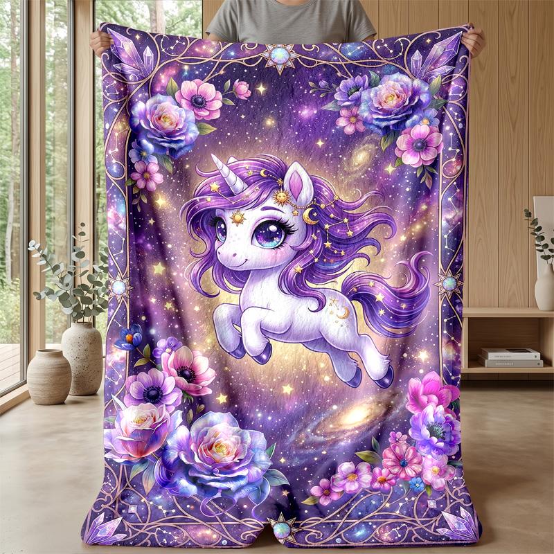 Starry Unicorn Wonder Theme Blanket Lightweight Warm Flannel Blanket Decorative Throw Blanket for Home Decoration