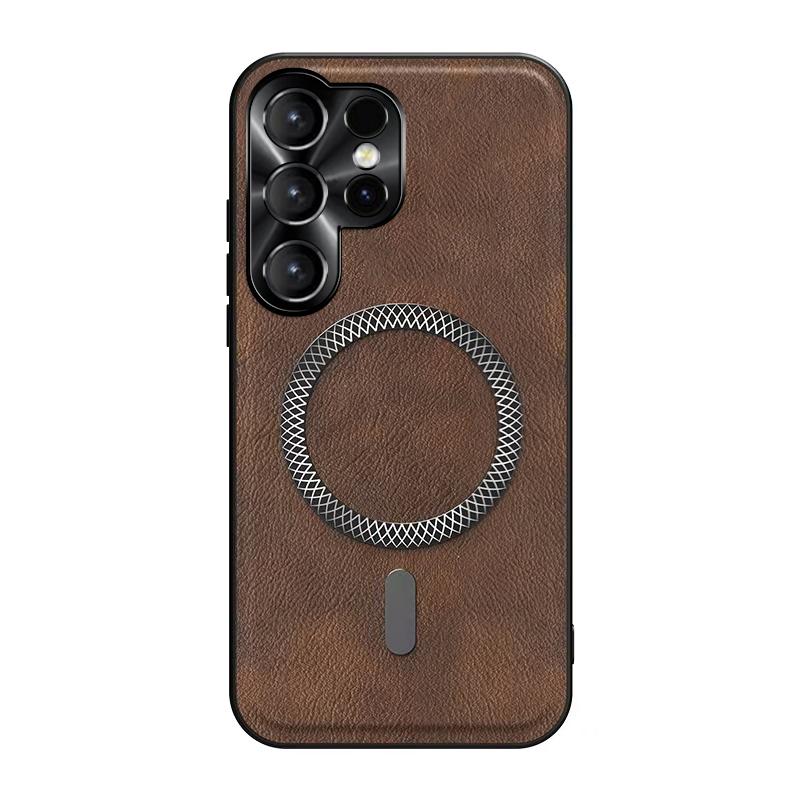 For Samsung Galaxy S26 S25 S24 S23 S22 Ultra Plus High End Leather Metal Magnetic Ring Phone Case For Samsung S25FE S24FE S23FE
