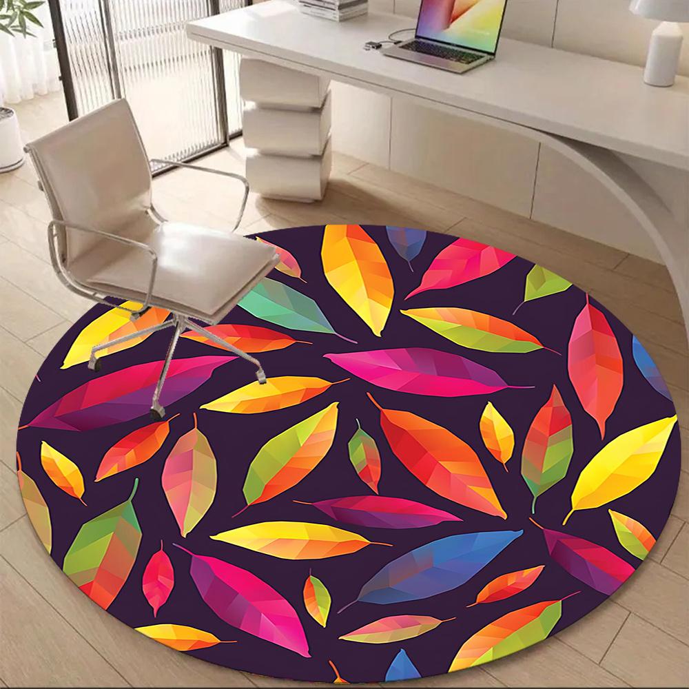 

1PC Colorful Leaves Pattern Office Round Area Rug, Indoor Mat Suitable ForOffice, Under Office Chairs Bedroom Living Room Home Decor, Room Deco g055 80cm by 80cm