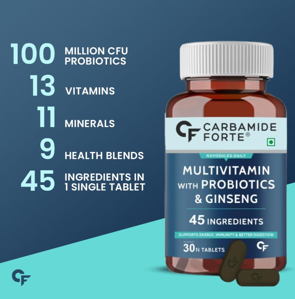 Carbamide Forte Multivitamin Tablets For Men Gym Daily Energy Support With Probiotics 30 Tablets Vitality Focus