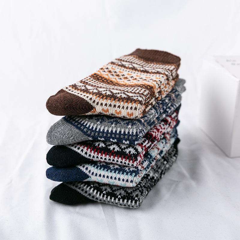 5 Pairs of Men's Winter Thickened and Thick-lined Men's Rabbit Wool Socks and Ethnic Style Thigh-high Socks