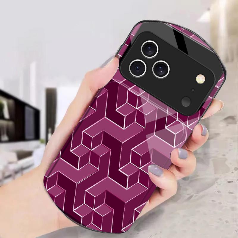 Abstract geometric grid For iPhone 17 16 15 14 Pro 13 Plus 12 mini 11 Pro Max XR X S 7 8 Elliptical Tempered Glass Phone Case