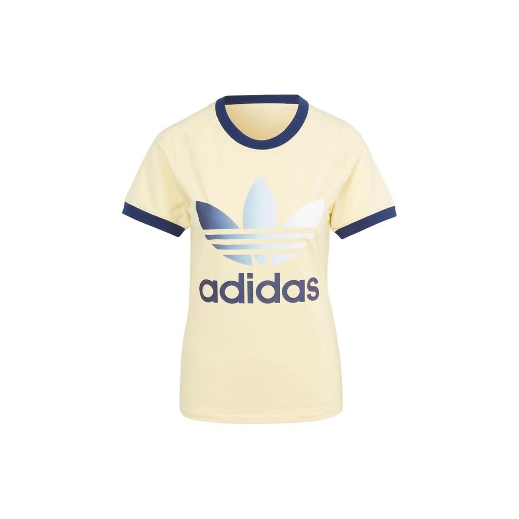 Adidas Originals Gradient Trefoil Cali Tee With Logo Letter Print And Slim Fit Women Tops Yellow IR6036