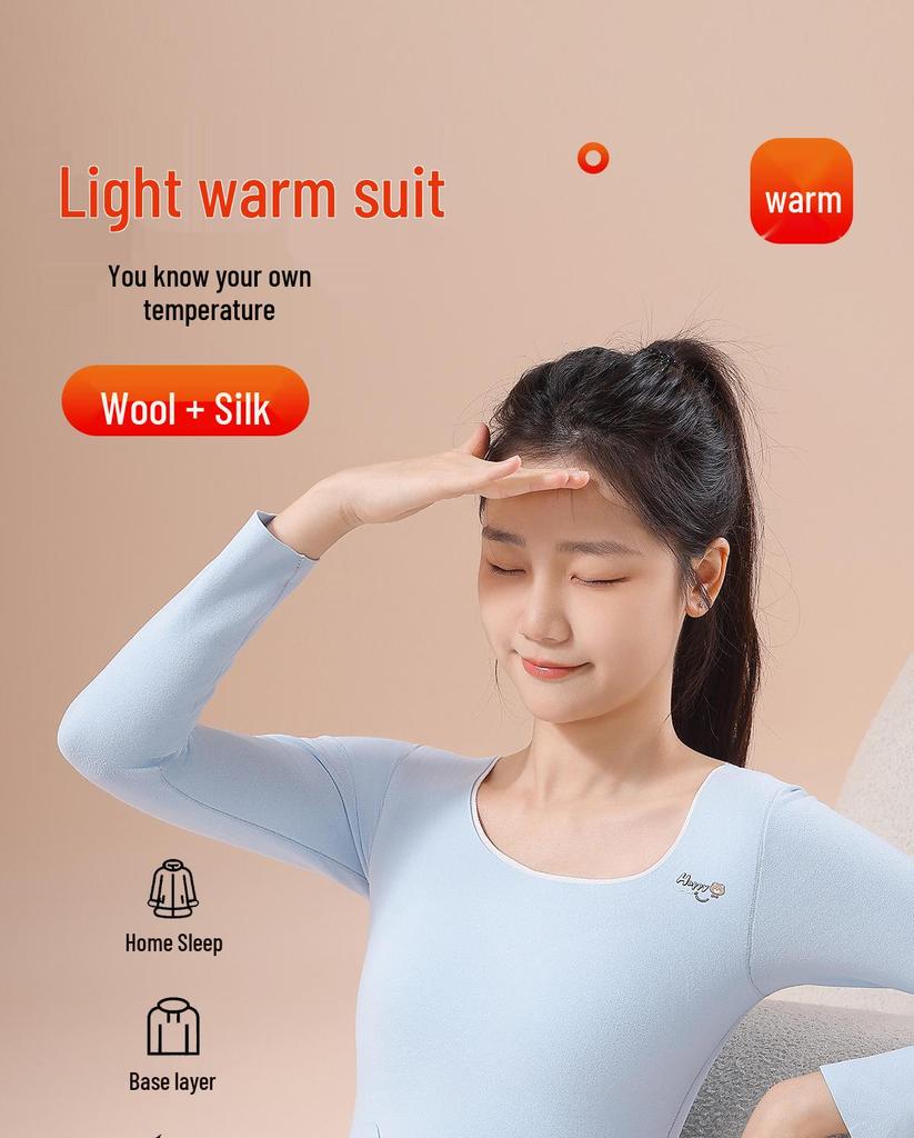 Girls' Wool Underwear Set with Chest Pads for Junior High Students - Warm Autumn/Winter Basics