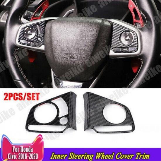 2PCS Carbon Fiber Inner Steering Wheel Cover Trim For Honda Civic 10th 2016-
