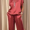 1 Set Women T-shirt Pants Suit Casual Summer Solid Color