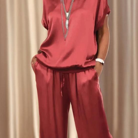 1 Set Women T-shirt Pants Suit Casual Summer Solid Color