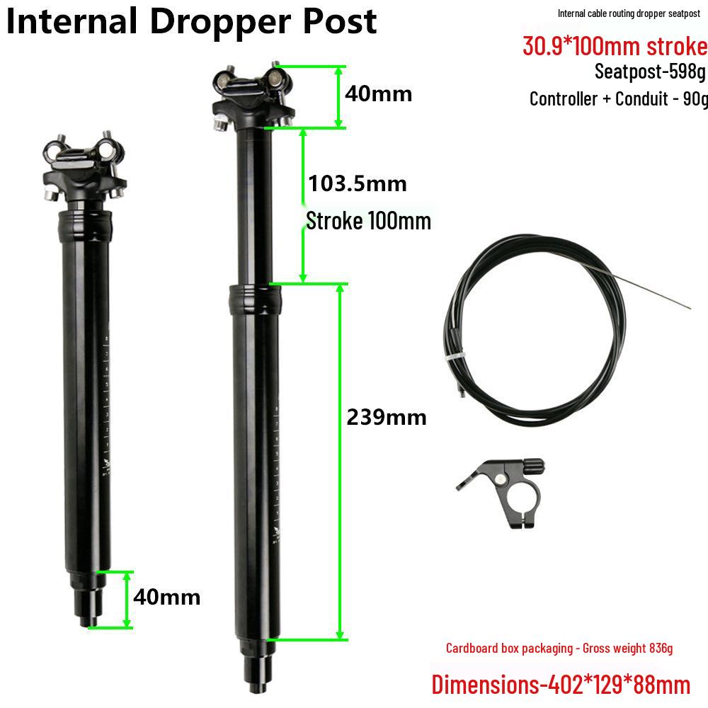 Bicycle Cable-Controlled Dropper Seatpost, Internal Routing, Adjustable Height, 170mm Travel, 30.9/31.6 Diameter Internal Routing/External Routing