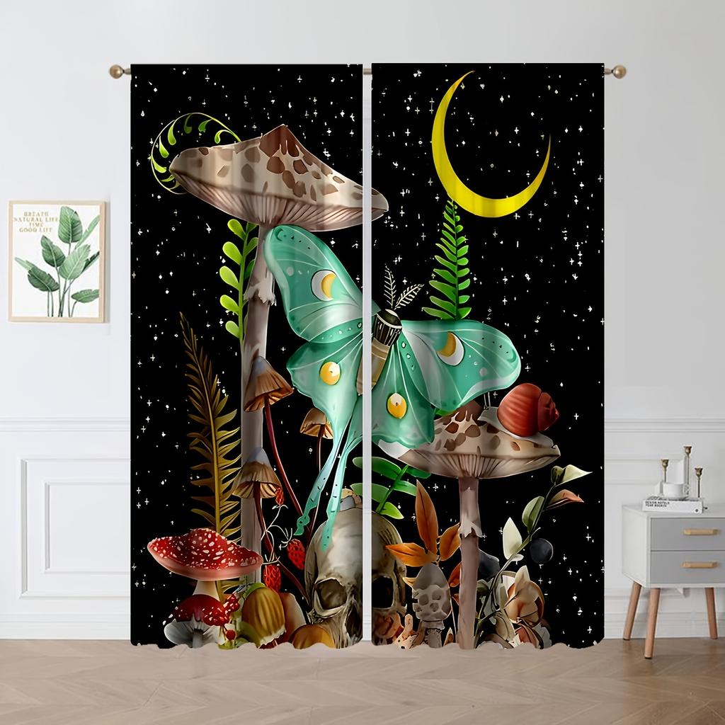 Garden Style Knit Fabric Curtain Panels with Rod Pocket  Light-Filtering Polyester Curtains Bird and Butterfly for Bedroom