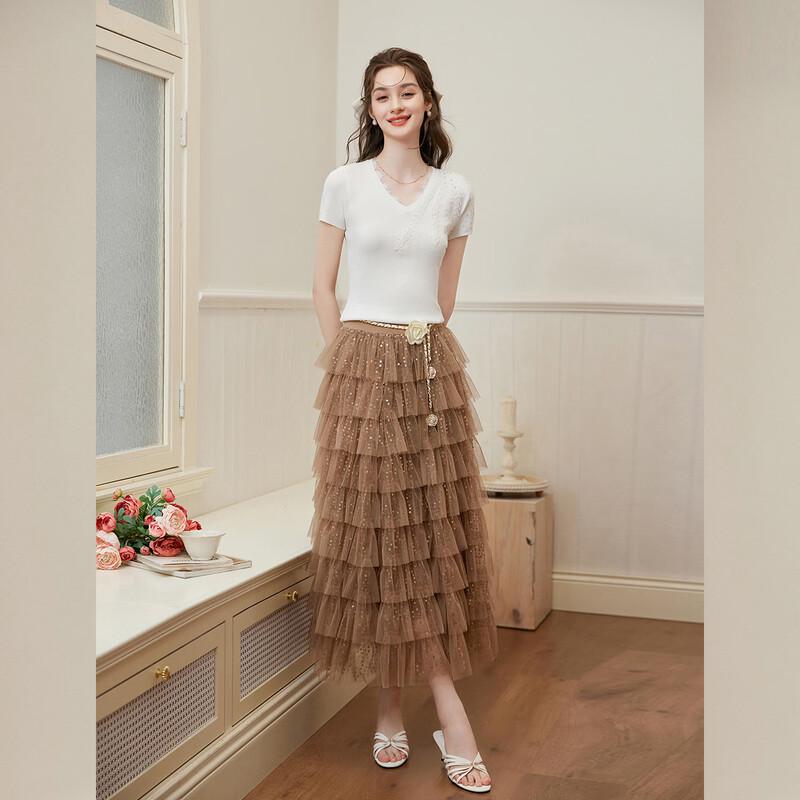 Women's V-Neck Lace & Sequin Knit Top