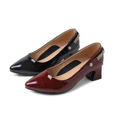 Printemps en cuir véritable bout pointu talon épais cuir verni brillant bouche peu profonde petite taille petites chaussures en cuir chaussures de travail de tempérament pour femmes