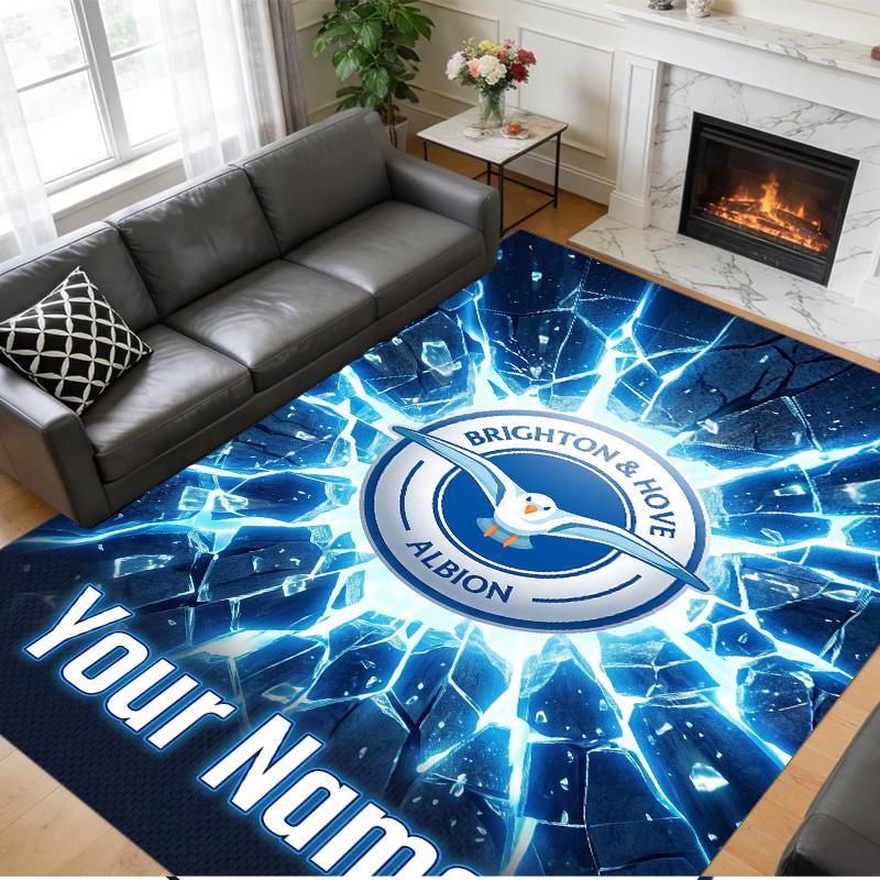 Crystal Velvet Rug Custom Name Text, Soft Non Slip Floor Mat Home DecorBrighton & Hove Albion Football