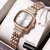 POEDAGAR Luxury Ladies Square Watch Rose Gold Stainless Steel Band with Waterproof Casual Quartz Wristwatch for Women