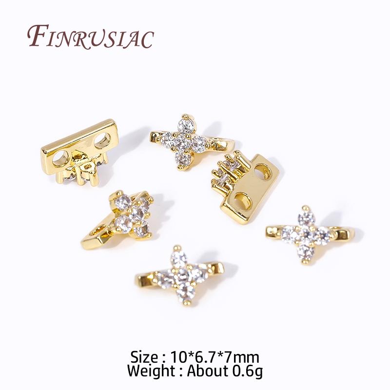 18K Gold Plated Multi-designs Zircon Flower Spacer Bars 2/3 Holes Separators for Strand Beads Jewelry Making Accessories