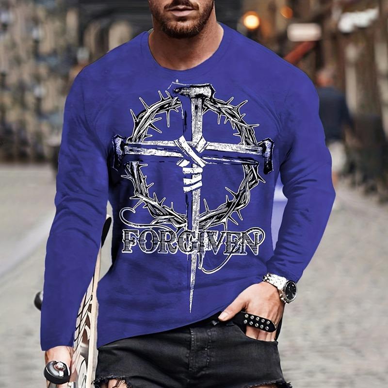 Funny Handprint Printed T-shirt Autumn Men's Casual Outdoor Long Sleeve Tees Top Pullover
