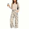 Women's Casual Pajama Set with Pockets, Long Sleeve Neck Loose Fit Printed Sleepwear