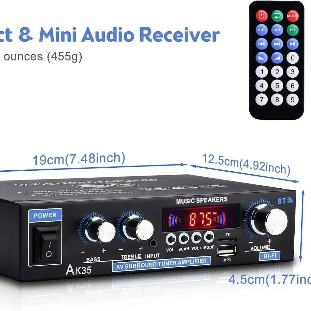 AK35 800W Bluetooth Amplifier 2 Channel Stereo HiFi Digital Display Multifunctional Music Amplifier For Car Classroom Home Audio