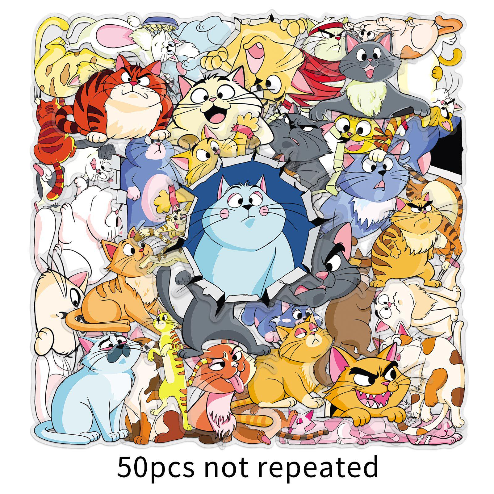 

50 Transparent Waterproof Stickers: Fun Cat Designs for Thermos Cups & Phone Cases