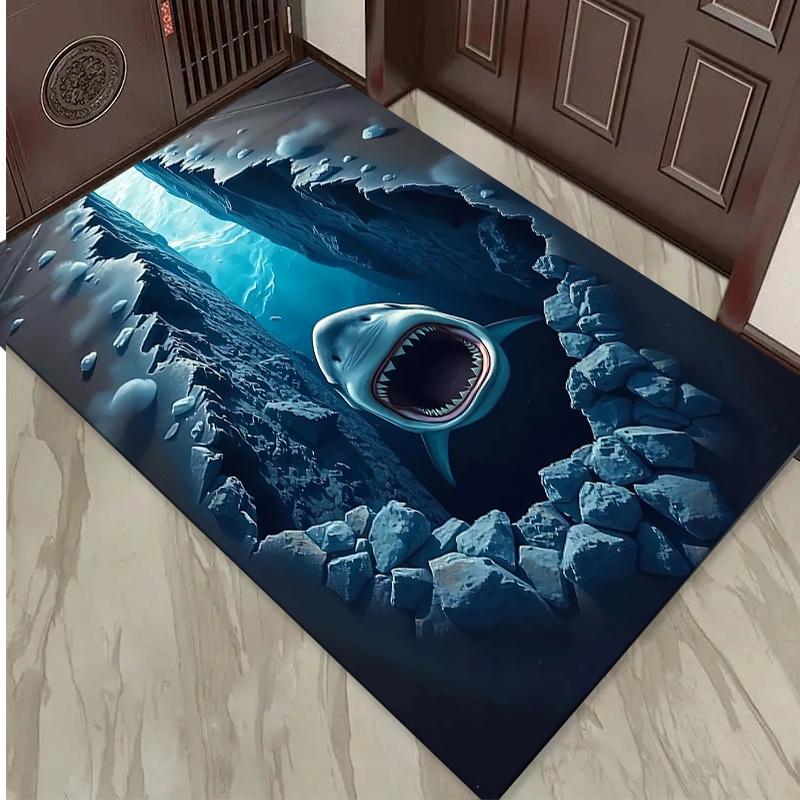 3D Shark Area Rug, for Bedroom, Porch, Living Room, Kitchen, Bathroom, Office, Indoor Decor, Bedroom Decoration, Floor Mat